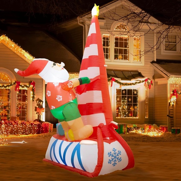 7FT Inflatable Santa Claus with LED Lights Sailing Surfing...